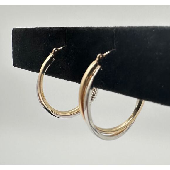 Ralph Lauren 14k RL Signed White And Yellow Gold Hoop Pierced Earrings 1.43grams